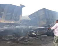एनएच-334बी पर भीषण सड़क हादसा, हाइवा में लगी आग, चालक की जिंदा जलकर मौत