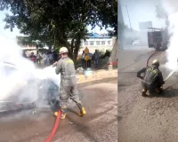 Ghaziabad Car Fire: साहिबाबाद सब्जी मंडी के पास टाटा नेक्सॉन कार में लगी आग