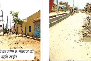 बिना सीवरेज व बिजली लाईन हटाए बन रही सड़क