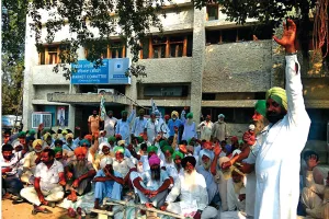 बठिंडा : नरमे की सरकारी खरीद शुरू करवाने को लेकर भाकियू ने शुरू किया धरना