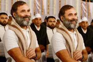ठंड में भी एक मात्र टी-शर्ट पहनकर जोश में दिखे राहुल गांधी