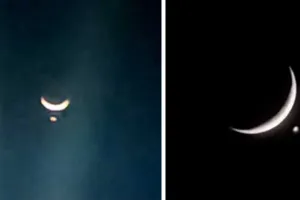 आसमान में दिखा अद्भुत नजारा, चांद के नीचे नजर आया चमकता हुआ तारा