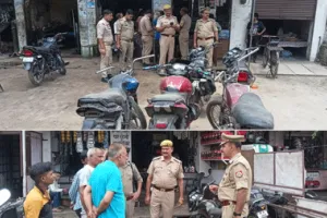 मैकेनिकों की दुकानों पर खड़े वाहनों की पुलिस ने बारीकी से की जांच पड़ताल