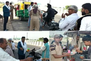 तपती हुई गर्मी में डेरा श्रद्धालुओं ने राहगीरो को पानी पिलाकर बुझाई प्यास