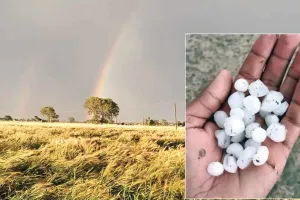 फिरोजपुर में ओलावृष्टि, आसमान में दिखीं दो सतरंगी इंद्रधनुष