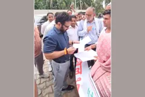 बिजली लाइन मुआवजे की मांग को लेकर ग्रामीणों का प्रदर्शन, डीसी को सौंपा ज्ञापन