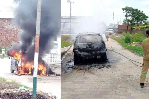 Car Catches Fire: सम्भलहेडा में सीएनजी कार में लगी भीषण आग, पुलिस की तत्परता से बड़ा हादसा टला
