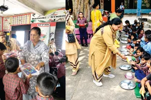 डेरा श्रद्धालुओं ने 250 जरूरतमंद बच्चों को स्टेशनरी और फल किए वितरित 
