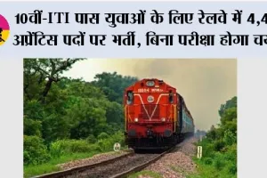 Railway Apprentice Recruitment 2026: 10वीं-ITI पास युवाओं के लिए रेलवे में 4,471 अप्रेंटिस पदों पर भर्ती, बिना परीक्षा होगा चयन