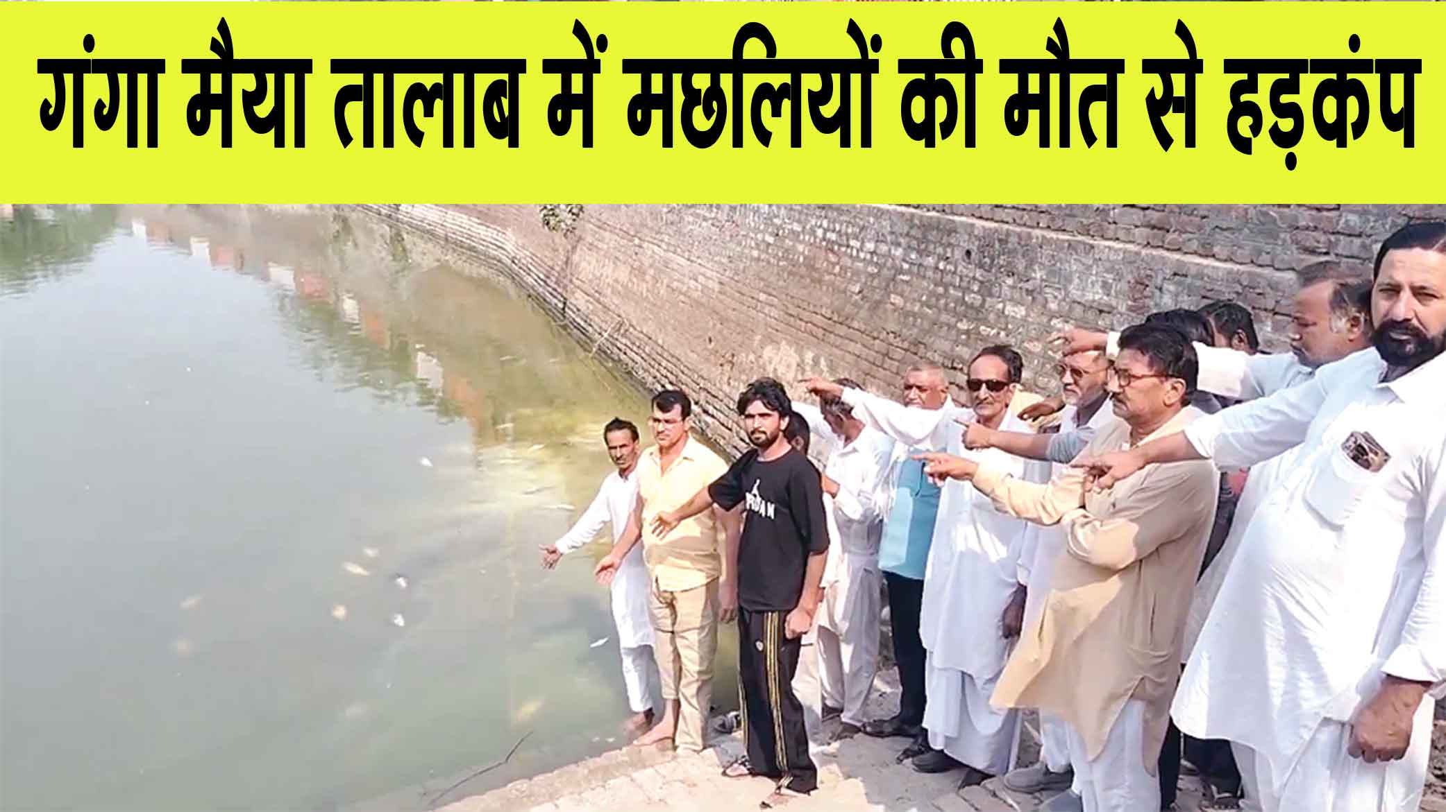  महाग्राम गंगा के ऐतिहासिक गंगा मैया तालाब में हजारों मछलियों की मौत भड़के ग्रामीण