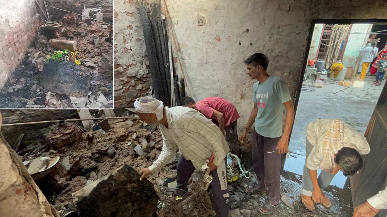 ढाणी केंदू में आग लगने से घर में रखा सामान राख, छत गिरी