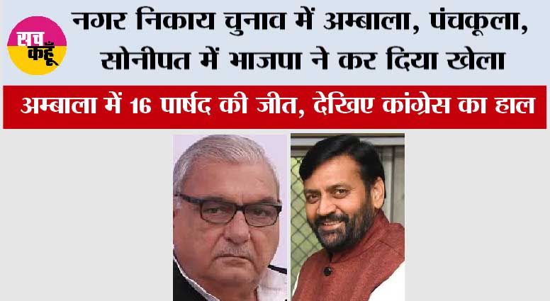 Haryana Nikay Chunav Result: नगर निकाय चुनाव में अम्बाला, पंचकूला, सोनीपत में भाजपा ने कर दिया खेला