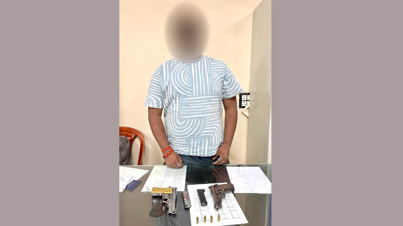 हथियारों के साथ शातिर अपराधी गिरफ्तार, 2 पिस्टल और कारतूस बरामद