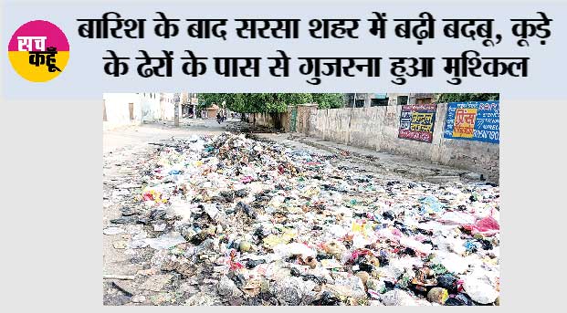 बारिश के बाद सरसा शहर में बढ़ी बदबू, कूड़े के ढेरों के पास से गुजरना हुआ मुश्किल