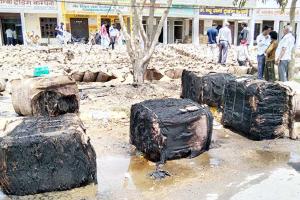 चाय के खोखे में अचानक लगी आग, गेहूं के हजारों थैले जले