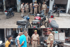 मैकेनिकों की दुकानों पर खड़े वाहनों की पुलिस ने बारीकी से की जांच पड़ताल