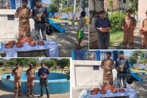 डेरा सच्चा सौदा के सेवादारों द्वारा की गयी पक्षियों के लिए दाना पानी की व्यवस्था