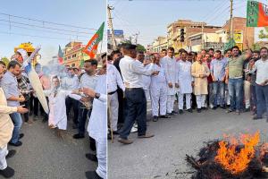 Khizrabad: नेशनल हेराल्ड मनी लॉन्ड्रिंग मामला: राहुल गाँधी व सोनिया गाँधी का पुतला फूंककर किया विरोध प्रदर्शन