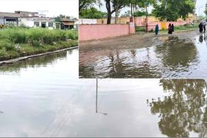 सीएचसी के सामने तालाब बन गई सड़क, मरीज हलकान