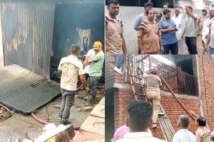 रेलवे रोड पर फर्नीचर के गोदाम में लगी भीषण आग, डेरा सच्चा सौदा के सेवादारों ने आग बुझाने में की मदद