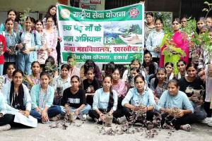 एनएसएस स्वयंसेविकाओं ने कालेज प्रांगण में लगाए 50 पौधे