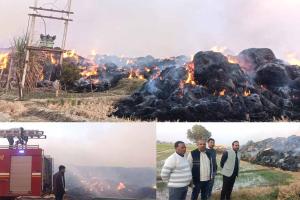 शॉर्ट सर्किट से लगी भीषण आग: कैलरम गांव में किसानों का 2 करोड़ का पराली स्टॉक जलकर राख