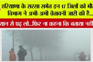 Haryana Weather News: हरियाणा के सरसा समेत इन 17 जिलों को मौसम विभाग ने अभी-अभी चेतावनी जारी की है….ध्यान से पढ़ लो