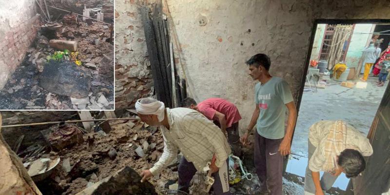 ढाणी केंदू में आग लगने से घर में रखा सामान राख, छत गिरी