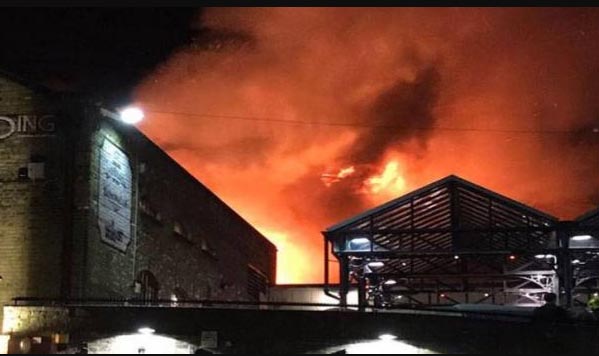 Fire, Posh Camden Lock Market, Fire Brigade, London