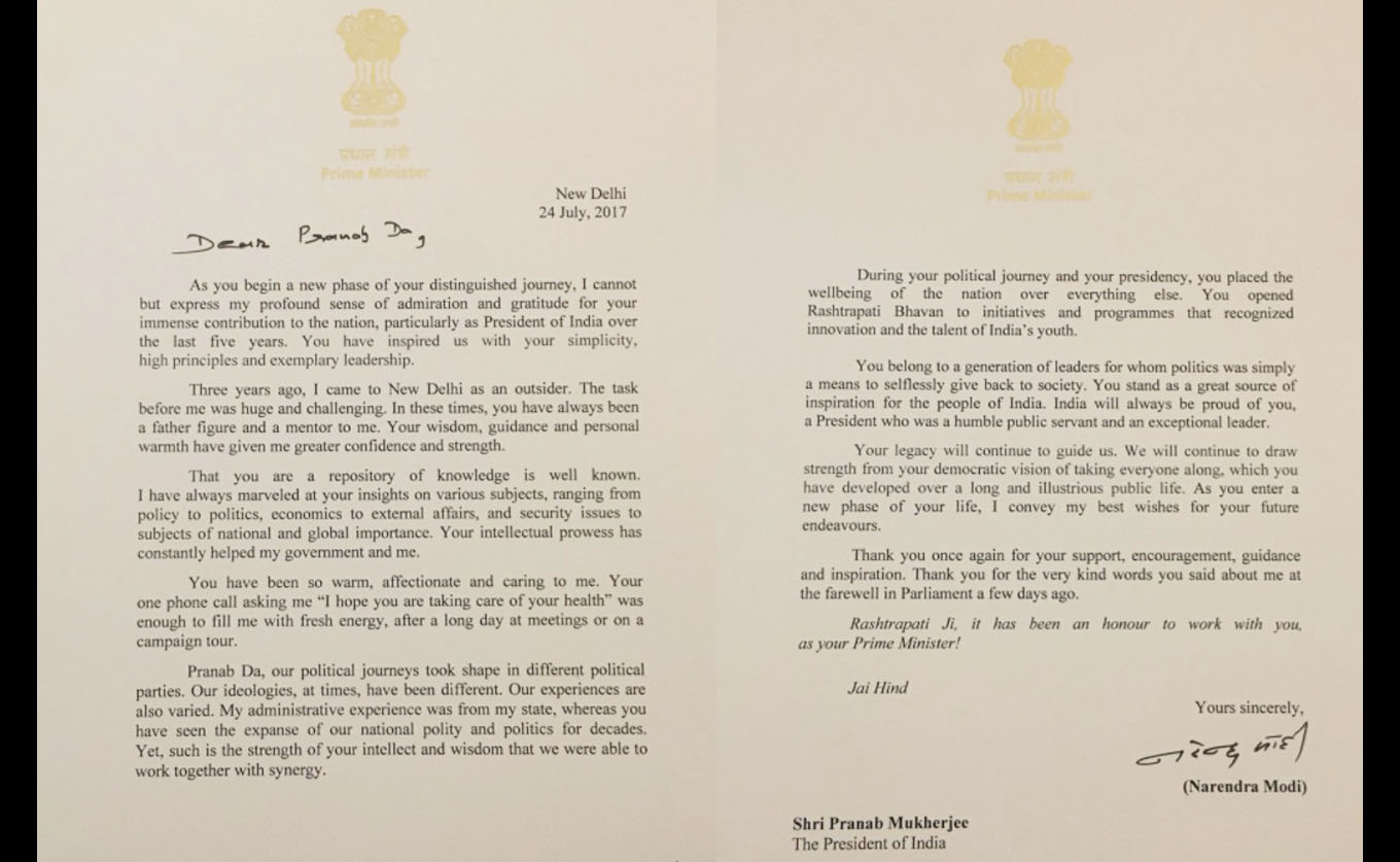 Narendra Modi, Pranab Mukherjee, Emotional Letter, Good Personality