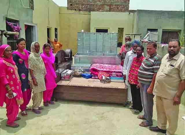 Helpful accompaniment giving luggage to the needy family