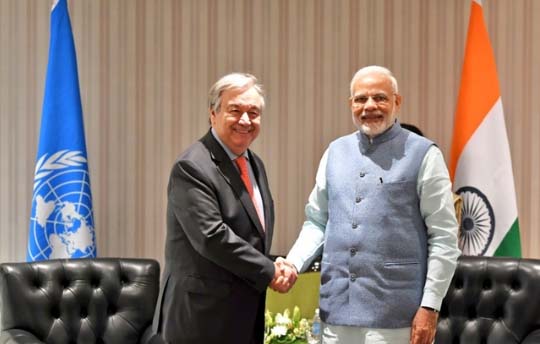 Modi and Gitterres discuss the issue of global climate change