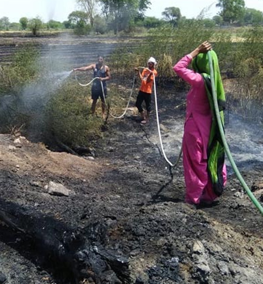 burnt water from the fire in the fields