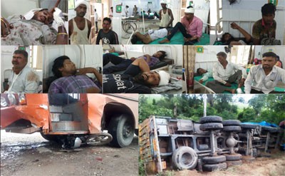 two road accidents in Five dead , two dozen injured