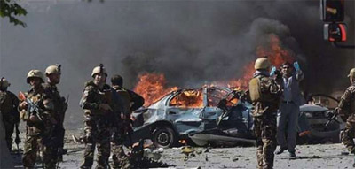 A vehicle of security force in the IID explosion Damaged