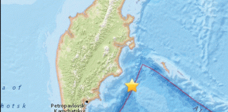 Earthquake tremors on the Kamchatka Peninsula in Russia