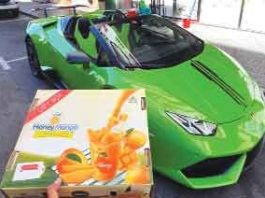 Mango home delivery happening on Lamborghini in Dubai
