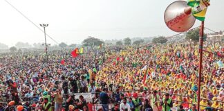 the crowd gathered in the Maha Kisan rally