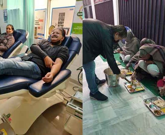 चिकित्सक दंपत्ति ने शरीरदानी पिता की पहली पुण्यतिथि पर किया खूनदान व जरूरतमंदों को खिलाया भोजन Donated Blood And Fed Food sachkahoon