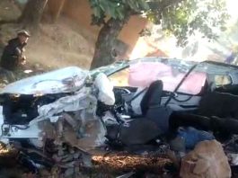 पेड़ से टकराई कार, बैंक मैनेजर व कैशियर की मौत