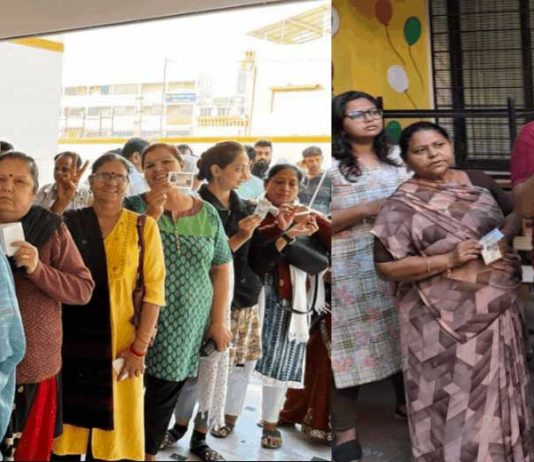 गुजरात में पहले चरण का मतदान जारी, मतदान के लिए लगी लम्बी कतारे Gujarat Election