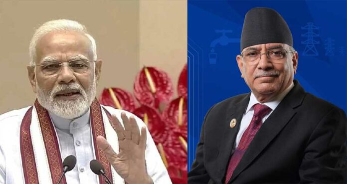 Pushpa Kamal Dahal and Narendra Modi