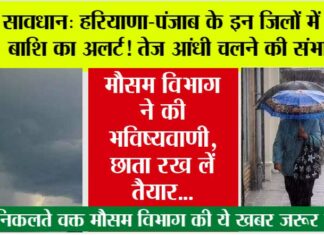 Haryana-Punjab Weather: हरियाणा-पंजाब के इन जिलों में भारी बाशि का अलर्ट! तेज आंधी चलने की संभावना, मौसम विभाग ने की भविष्यवाणी Haryana-Punjab Weather