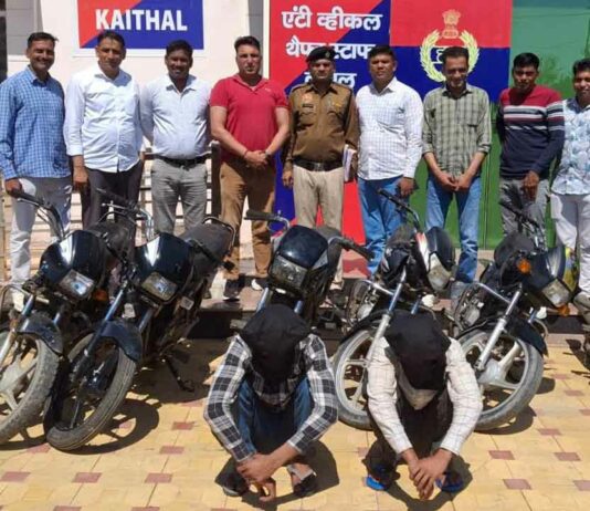 बाइक चोर गिरोह का भंडाफोड़, 8 चोरीशुदा बाइक सहित 2 बाइक चोर गिरफ्तार Kaithal News