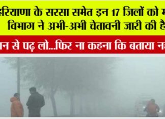 Haryana Weather News: हरियाणा के सरसा समेत इन 17 जिलों को मौसम विभाग ने अभी-अभी चेतावनी जारी की है….ध्यान से पढ़ लो Haryana Weather News