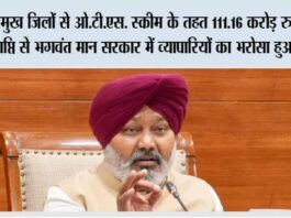 प्रमुख जिलों से ओ.टी.एस. स्कीम के तहत 111.16 करोड़ रुपये की प्राप्ति से भगवंत मान सरकार में व्यापारियों का भरोसा हुआ प्रत्यक्ष Punjab